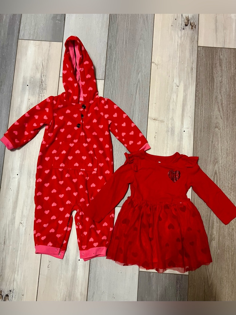 Valentine’s Day Baby Girl Lot: Carter’s 12M Fleece Jumpsuit & 18M Tutu Dress
